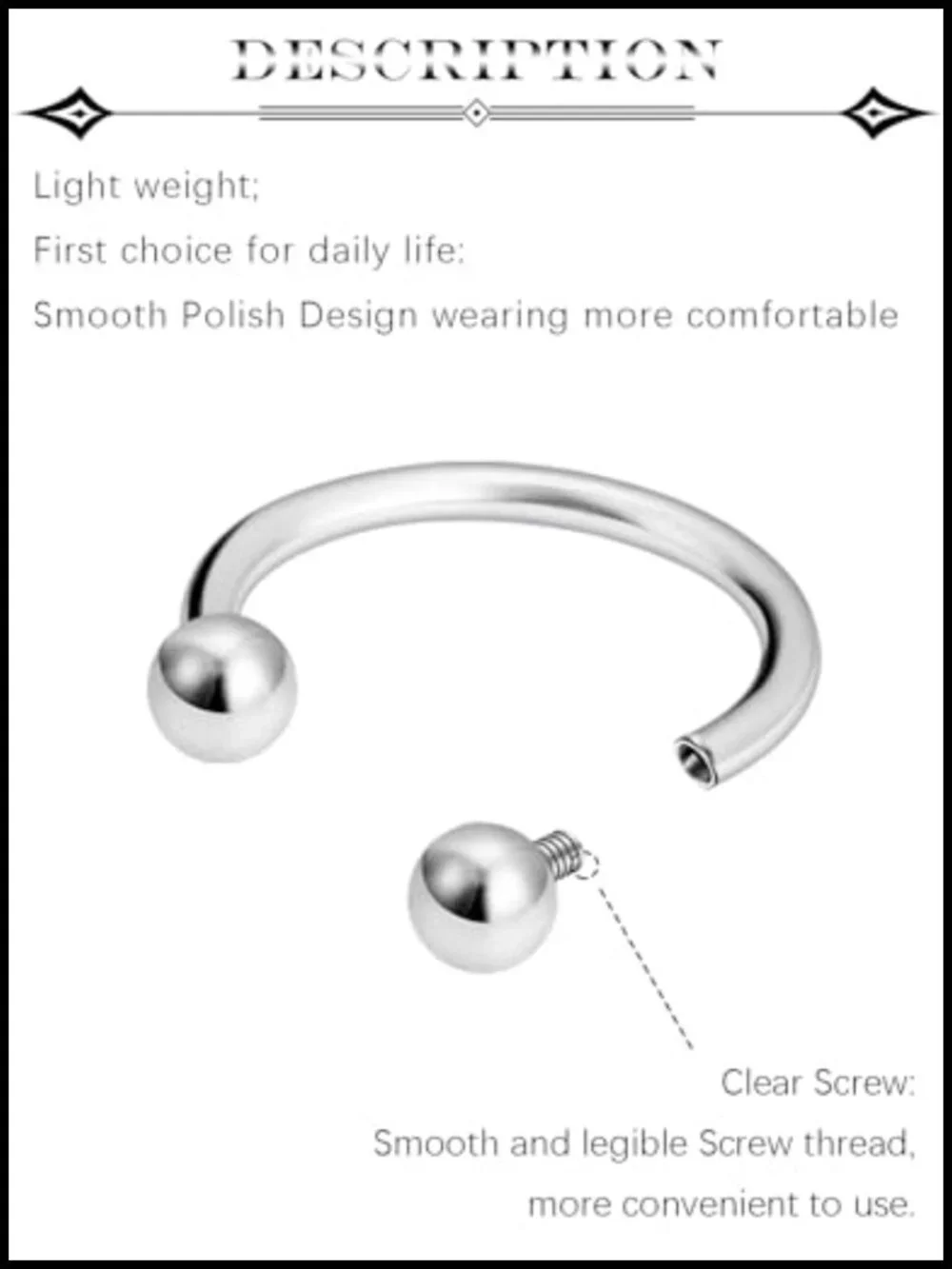 G23 Titanium Piercing Jewelry, 20G/18G/16G Horseshoe Hoop Rings Set